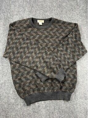 VTG Tricots St. Raphael Mens Sweater M Brown Geometric Crewneck Pullover Sweater